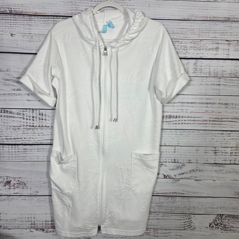 Kim Rogers Women's White Swimsuit Coverup with Seashell Imprints Size Medium